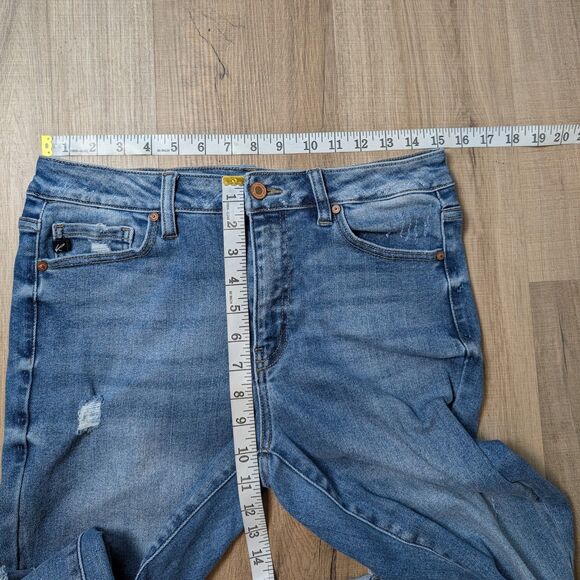 Kancan Blue Jeans Size 29X32 Flare High Rise Distressed Stretch - Picture 10 of 11